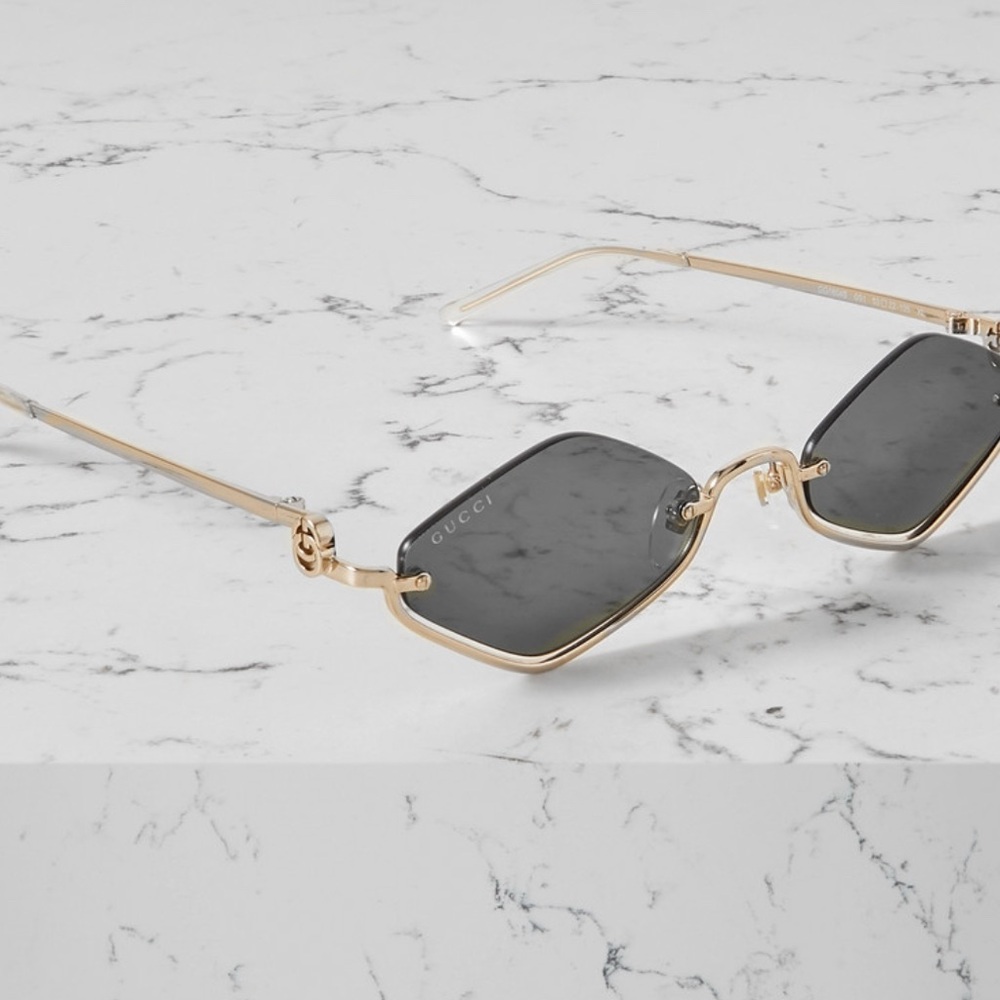 Gucci Gold and Black Women's Hexagon Sunglasses